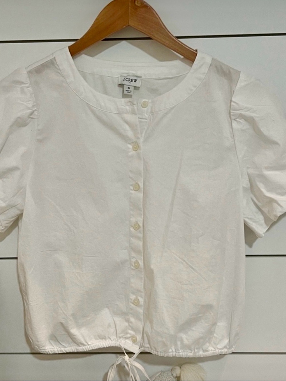 J.Crew Factory White Button Down Puff Sleeve Top Small Preppy Summer Nautical